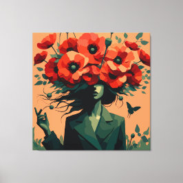 Impresión en lienzo de retrato de mujer floral ret