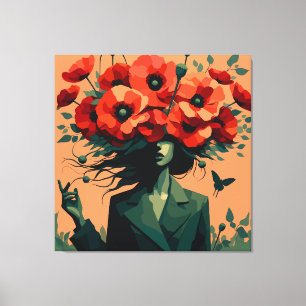 Impresión en lienzo de retrato de mujer floral ret