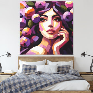 Impresión en lienzo de retrato de mujer floral ros