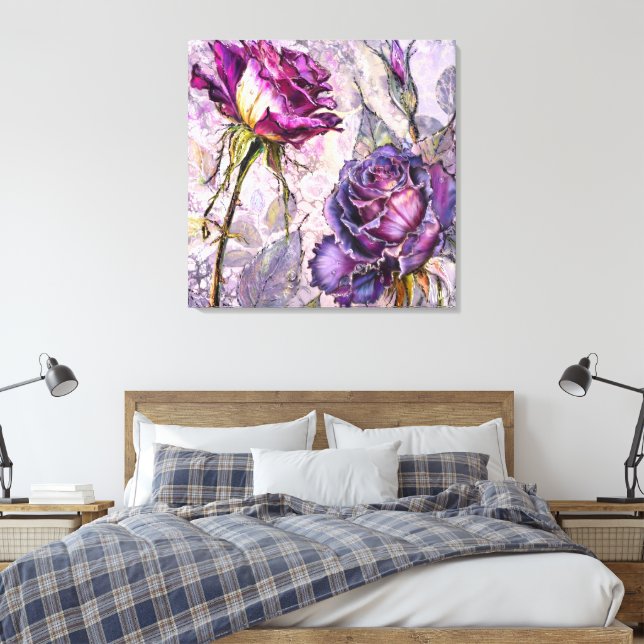Impresión en lienzo de rosas púrpuras (Insitu(Dormitorio))