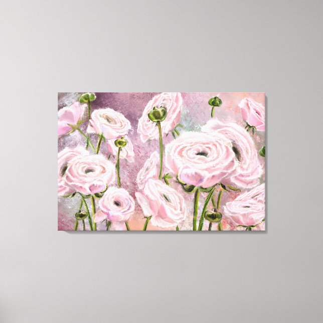 Impresión en lienzo de rosas rosadas - Pintura (Anverso)