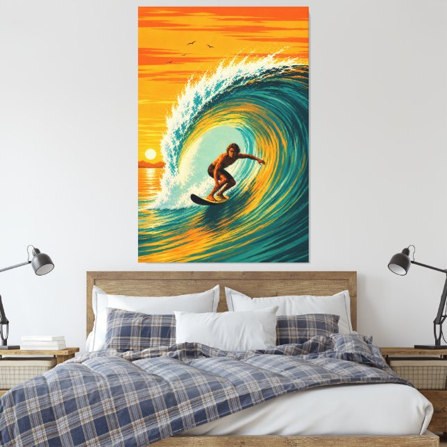 Impresión en lienzo de surfista de barril dorado (Insitu(Dormitorio))