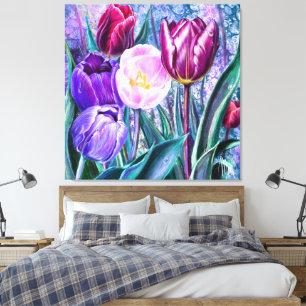 Impresión en lienzo de tulipanes coloridos