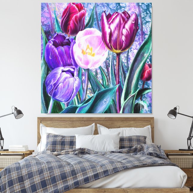Impresión en lienzo de tulipanes coloridos (Insitu(Dormitorio))