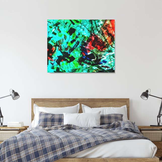 Impresión en lienzo estirado abstracto azul brilla (Insitu(Dormitorio))