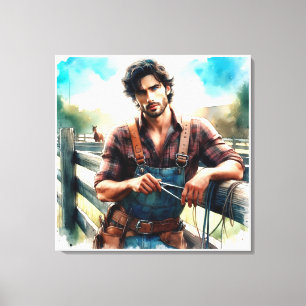 Impresión en lienzo estirado de acuarela de vaquer