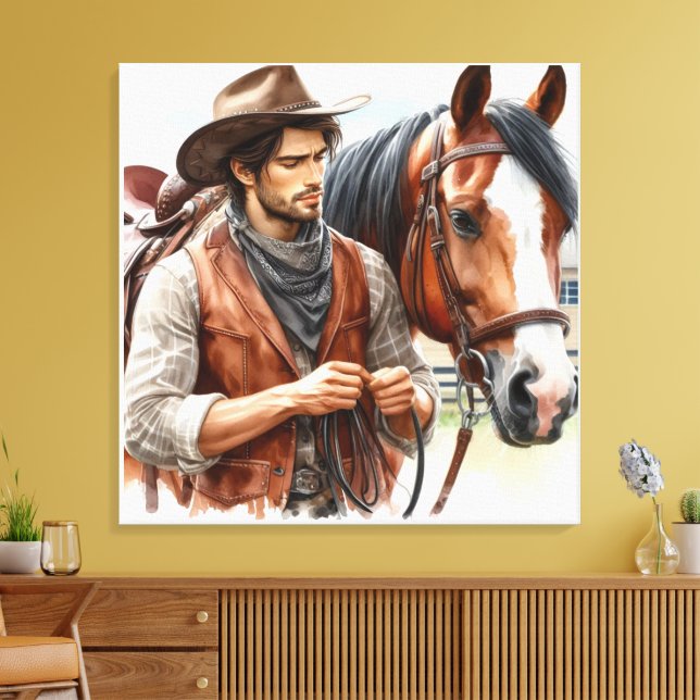 Impresión en lienzo estirado de vaquero occidental (Insitu (Sala de estar))