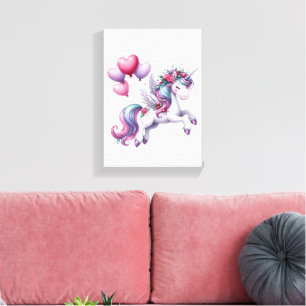 Impresión en lienzo estirado Unicornio Floral Púrp
