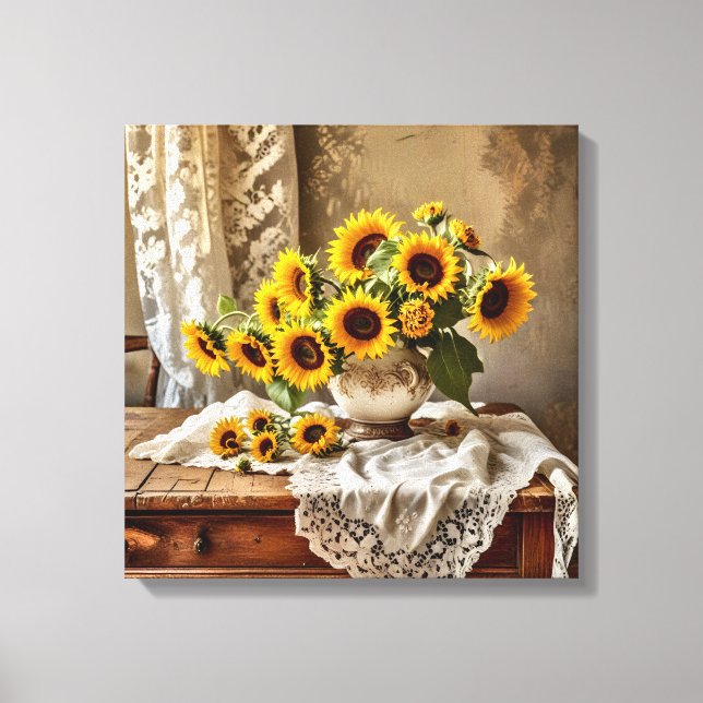 Impresión en lienzo (Girasoles y encaje) (Anverso)