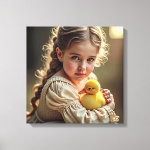 Impresión en lienzo (Niña y patito)