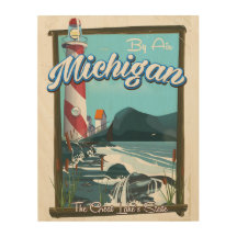 Afiche de viaje del faro de Michigan.