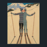 Impresión En Madera Art Deco vintage, amantes de la nieve por George B<br><div class="desc">Ilustracion de época arte deco amor y diseño romántico con un hombre y una mujer besándose en las pistas de esquí de un bonito complejo. Una pareja joven en vacaciones se besa en una montaña cubierta de nieve en invierno. L'Hiver (alias Invierno: Amantes en la Nieve) del artista George Barbier,...</div>