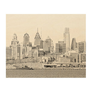 Impresión En Madera Canvas de madera en el Skyline de Filadelfia