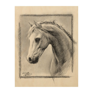 Impresión En Madera Carbón de cabeza de caballo Leña de madera