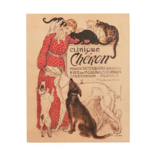 Impresión En Madera Clinique Cheron Vintage Dog Cat Steinlen Poster