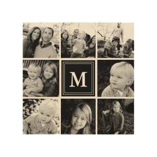 Impresión En Madera Collage de fotos de familia monograma negro