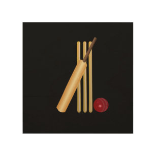 Impresión En Madera Cricket - Wicket, Bat y Ball