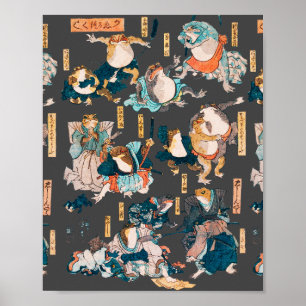 Impresión en madera de rana japonesa Kuniyoshi Uki