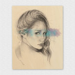 Impresión En Madera dibujo de lápiz de retrato de chica<br><div class="desc">"Mirar lejos" | Dibujo de lápiz gráfico con salpicaduras de acuarela digital y coloreado. Retrato de una chica bonito mirando sobre su hombro. 🔹 Puedes personalizar - redimensionar/rotar la imagen, agregar texto y más :) 🔹 🔹 Envíame una foto de tu compra o simplemente compartirla y etiquetarme @edrawings38art (en FB/IG/Twitter)...</div>