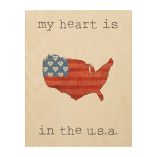 Impresión En Madera El   americana mi corazón está en el mapa de los