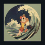 Impresión En Madera El Art Deco Vintage ama el beso en las olas de la<br><div class="desc">Ilustracion vintage arte deco amor e imagen romántica con una pareja joven abrazándose y besándose bajo el surf,  una ola oceánica en la playa. Artista: George Barbier,  c. 1921.</div>