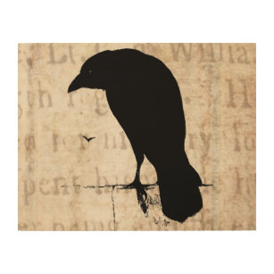 Impresión En Madera El gótico retro de la silueta del cuervo del