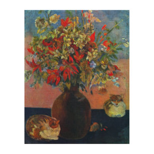 Impresión En Madera Flores y gatos de Paul Gauguin, Bella Artes de la 