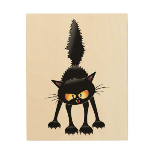 Impresión En Madera Funny Fierce Black Cat Personalizado