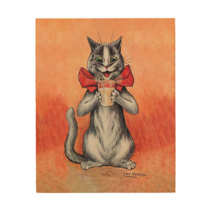 Impresión En Madera Gatos Louis Wain - Gracioso Consumo de Gatos