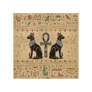 Impresión En Madera Gatos y cruz de tobillo egipcios