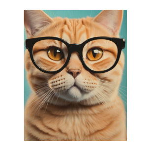 Impresión En Madera Ginger Cat Wearing Glass