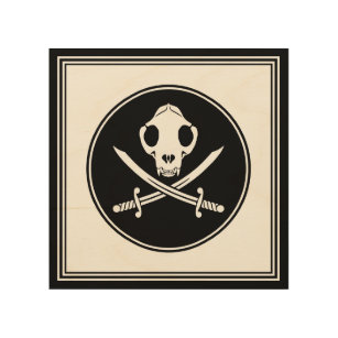 Impresión En Madera Gracioso Black White Jolly Kitty Pirate Skull Bone