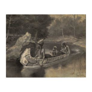 Impresión En Madera Hiawatha Indian Canoe Ojibwe o líder iroqués