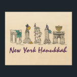 Impresión En Madera Ilustracion de vacaciones de Hanukkah Chanukah en<br><div class="desc">Cuenta con un original ilustracion de marcadores de los clásicos monumentos de la ciudad de Nueva York, incluyendo el Washington Square Arch, el puente de Brooklyn y la Estatua de la Libertad, "vestidos" para las vacaciones. Perfecto para cualquiera que viva en o ame el "ajetreo" de Nueva York durante la...</div>