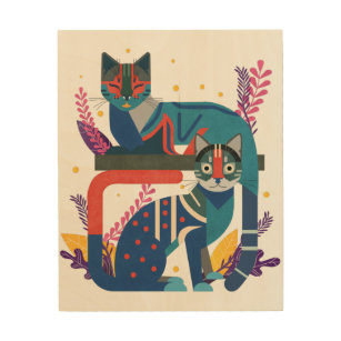 Impresión En Madera Ilustracion plano de gatos coloridos