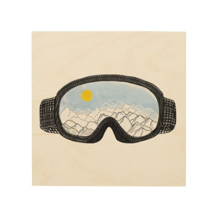 Impresión En Madera Ilustracion Ski Goggles Mountain View