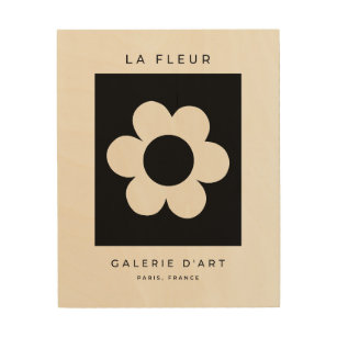 Impresión En Madera La Fleur 06 Flor Retro Floral Negra Y Blanca