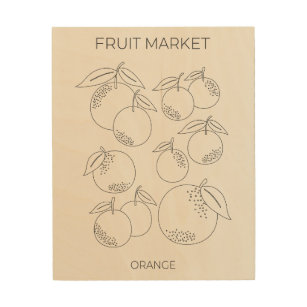 Impresión En Madera Línea mínima del mercado de fruta naranja