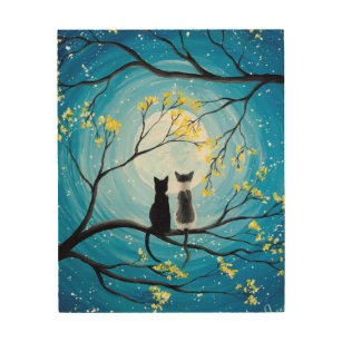 Impresión En Madera Luna caprichosa con gatos