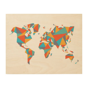 Impresión En Madera Mapa del mundo geométrico abstracto