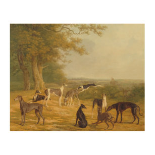 Impresión En Madera Nueve Greyhounds en un paisaje (aceite sobre lienz