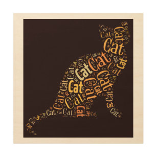 Impresión En Madera Palabras de silueta de gato