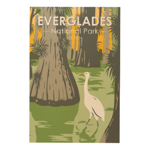 Impresión En Madera Parque nacional Everglades Florida Egret Vintage