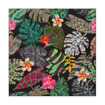 Patrón de hojas y flores tropicales vibrantes