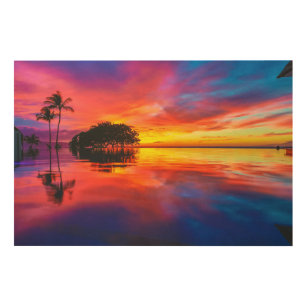 Impresión En Madera Playa majestuosa de la puesta del sol el   Wailea,