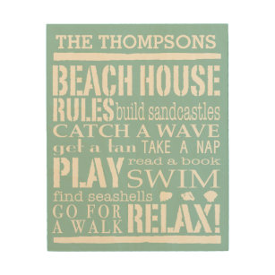 Impresión En Madera Reglas personalizadas de Family Beach House