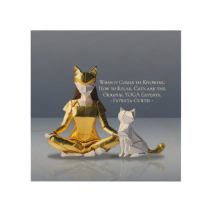 Impresión En Madera Relieve metalizado dorado Origami Yoga Meditación