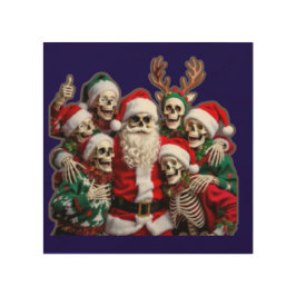 Impresión En Madera Skeleton Santa Christmas Group Photo – Festive 3D 
