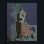 Impresión En Madera Vintage Art Deco Newlyweds, Oui de George Barbier<br><div class="desc">El amor de ilustracion vintage y el romance arte deco imagen con un hombre y una mujer vestidos con traje formal bailando a la luz de la luna; ella está en un elegante vestido de novia que se parece a una flor con pétalos y está en su mejor esmoquin. La...</div>