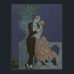 Impresión En Madera Vintage Art Deco Newlyweds, Oui de George Barbier<br><div class="desc">El amor de ilustracion vintage y el romance arte deco imagen con un hombre y una mujer vestidos con traje formal bailando a la luz de la luna; ella está en un elegante vestido de novia que se parece a una flor con pétalos y está en su mejor esmoquin. La...</div>